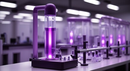 Purple glowing tube row in a laboratory for testing
