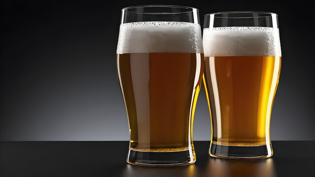 glass of beer isolated on black background with empty mockup copy space