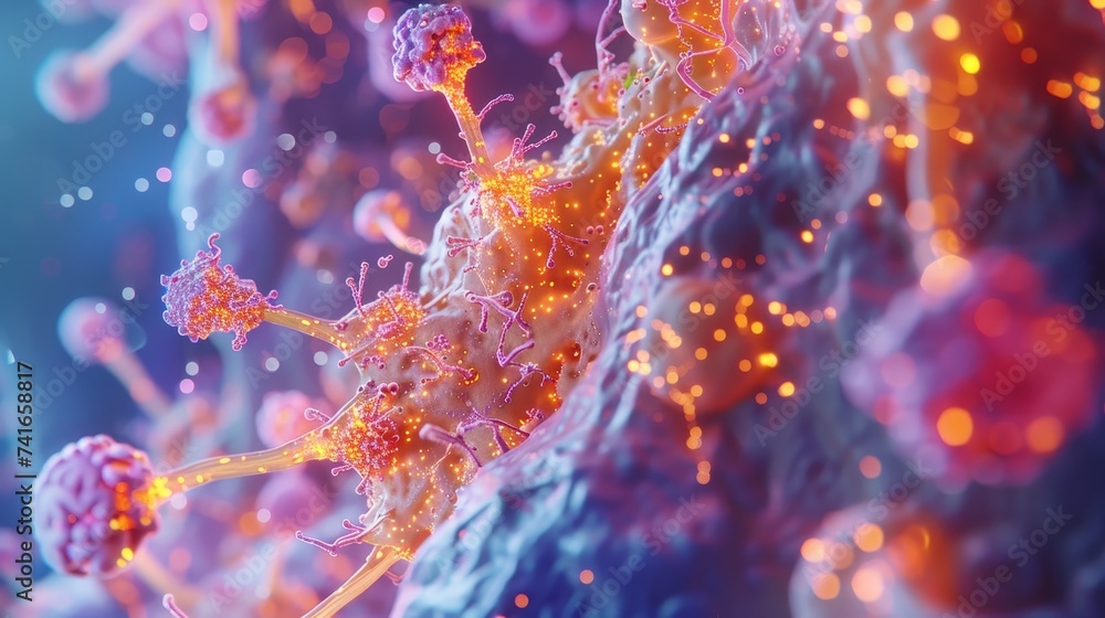 Aufkleber vibrant 3d of neural synapse signaling with neurotransmitters in the human nervous system.