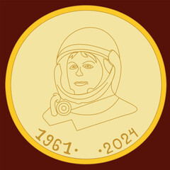 Gold medal with the image of an astronaut. Gift for Cosmonautics Day.