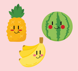 Cute Cartoon Fruit character Vector Art. Simple and fun design for kids