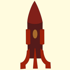 Space rocket in the form of a pencil on metal legs. The equipment has turbines and a porthole. The device is designed for space flights. Can be used as a logo.