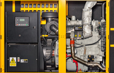 Internal structure of a diesel electric generator. The generator reliably supplies consumers with high-quality electricity. - 741659877
