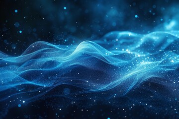 Particle in abstraction wave of streaming particles in a blue hue. Ai generative