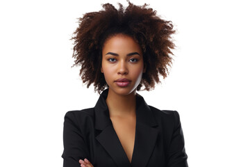 Portrait of beautiful confident black woman looking at camera. Female entrepreneur posing on white...