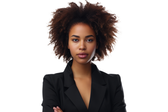 Portrait of beautiful confident black woman looking at camera. Female entrepreneur posing on white background - Powered by Adobe