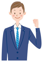 ガッツポーズをするスーツの男性　会社員