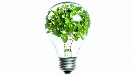 Light Bulb with soil and green plant sprout inside.