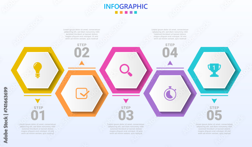 Poster infographic template for business. modern timeline infographic with 5 steps.