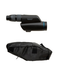 Modern spyglass. Long-range observation device. Monocular isolate on a white back