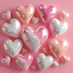  Layout for the holiday of Valentine's Day, gift, confetti and hearts, on a pink background with copy space