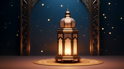 3D Render of Ramadan Kareem Generous Ramadan with Arabic lantern