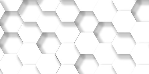 Abstract background with hexagonal grid white and gray hexagon polygonal pattern background vector. Minimal seamless bright white abstract honeycomb background.	
