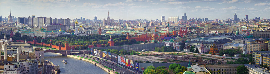 Moscow, Russia - 17 July 2011: Aerial view of Moscow downtown along the Moskva River, Moscow, Moscow Oblast, Russia.