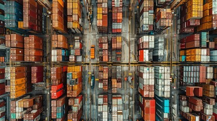 Harbor Container Landscape. Aerial Views of Bustling Port Terminals