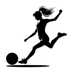 female football player dribbling ball vector silhouette