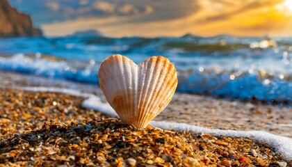 Obraz na płótnie Canvas Heart-shaped Seashell in the Seaside 
