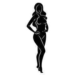 Silhouette of a nice lady, she is standing. The girl has a beautiful naked figure. The woman is a young sexy and slender model. Vector illustration