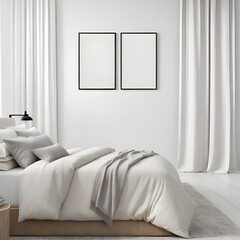 Mockup poster frame in modern bedroom, interior mockup design