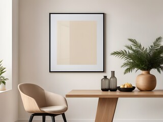 Mockup poster frame on the wall of living room, Modern living room in minimalist style