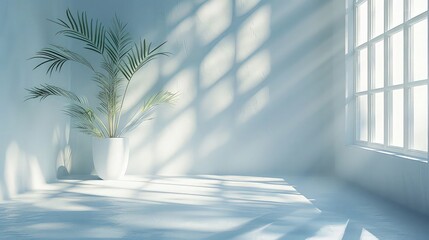 Empty White Wall Background with Natural Morning Light from Window