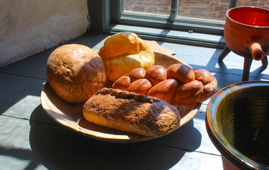 Fake breads and brioche with shadow and light