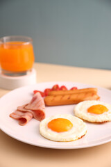 breakfast egg fried ham and sausage breakfast in studio shooting