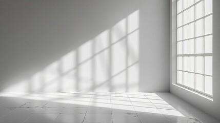Morning Sunshine Illuminating Empty White Wall