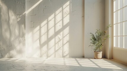 Empty White Wall Background with Natural Evening Light from Window