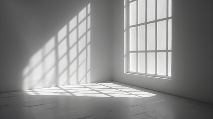 Natural Daylight Casting Shadows on Empty White Wall Background