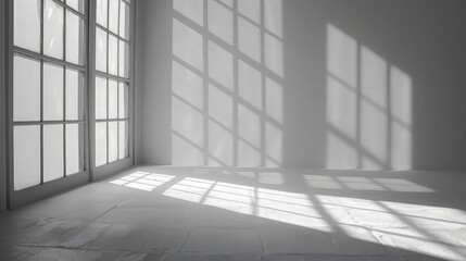 Natural Daylight Casting Shadows on Empty White Wall Background