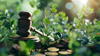 Law and justice in relation to environmental and ecological protection, symbolizing the financial aspects and investments in green legal practices.