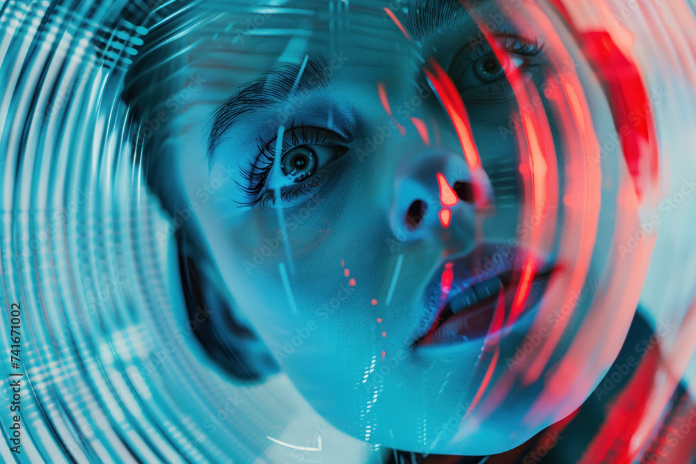 Poster eyes of a person. abstract background with lights. futuristic slide background image. created with g