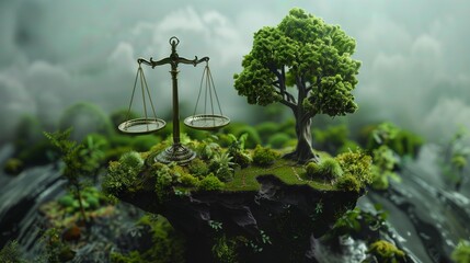 Law and justice in relation to environmental and ecological protection, symbolizing the financial aspects and investments in green legal practices. - obrazy, fototapety, plakaty