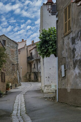 Fototapeta na wymiar Piana village in Corsica, old houses, in a typical street 