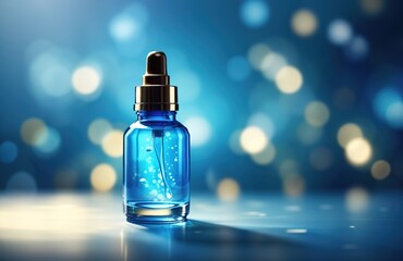 Dropper bottle of serum mockup on an abstract blue background