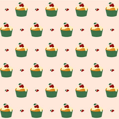 seamless pattern of cupcakes, sweets, patisserie, cafe and bakery pattern