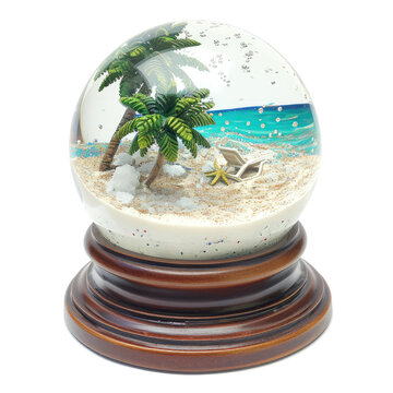 Miniature Tropical Beach Scene In A Snow Globe With A Transparent Background