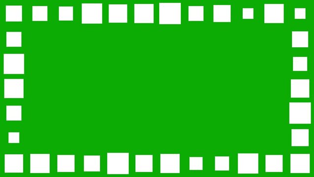 White square shapes decorative frame on green screen background