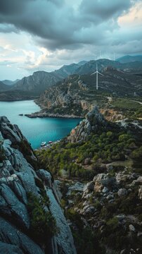 Wind turbines making green energy in the beautiful landscape, eco friendly, renewable energy, professional nature photo