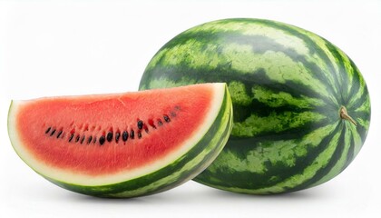 Juicy watermelon with sliced isolated on white background. Clipping path	
