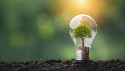 Saving energy and environment. Tree growth in light bulb for saving Ecology energy nature. Eco and technology concept.