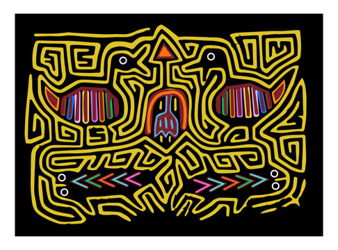 Yellow Panama Mola, indigenous clothing, Colombia indian