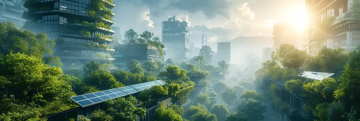 Foto op Aluminium Urban landscapes with superior green energy in the future. AI-generated © Planum