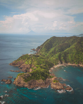 Aerial shot of Cape Sata, southernmost point of Japan, Kagoshima Prefecture, Kyushu, Japan.