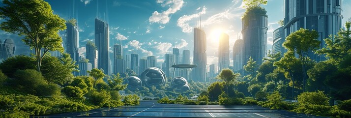 Urban landscapes with superior green energy in the future. AI-generated - obrazy, fototapety, plakaty