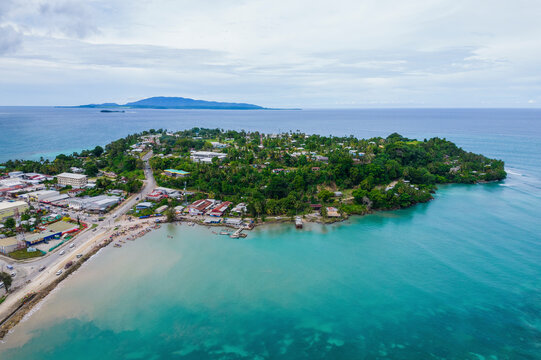 Aerial Drone View of Wewak Hill, East Sepik Province, Papua New Guinea.