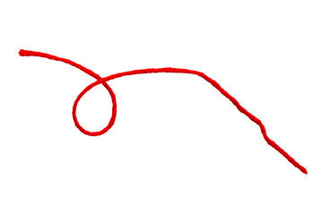 Long red thread isolated on a white background. Red rope on a white background. Red thread isolated...