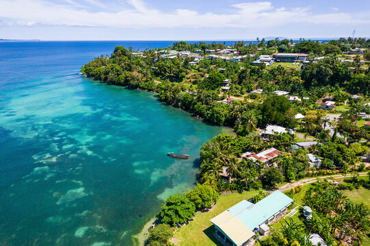 Aerial Drone View of Bay of Wewak, East Sepik Province, Papua New Guinea.