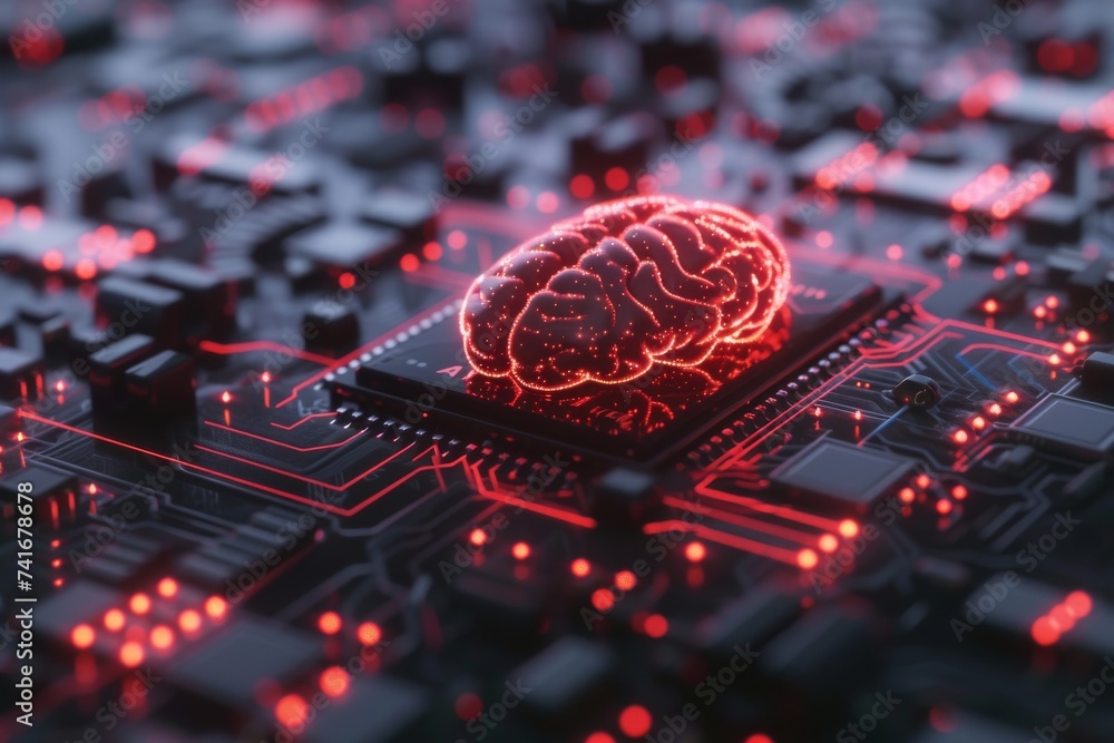 Poster ai brain chip neuroimmunology. artificial intelligence serverless architecture mind computer chassis